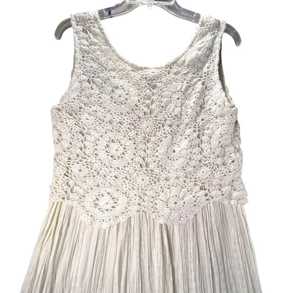 NWT Vtg Papillon Cream White Sleeveless Lace Crochet Gauzy Boho Midi Dress Med - Picture 4 of 15